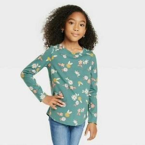 Girls' Size S (6/6X) Dusty Green Floral Long Sleeve T-Shirt – Cat & Jack